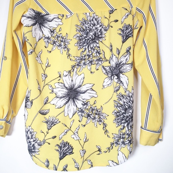 💰 5/25$ ♻️ Fig and Flower SP Yellow Floral Long Sleeve Blouse - Picture 6 of 9